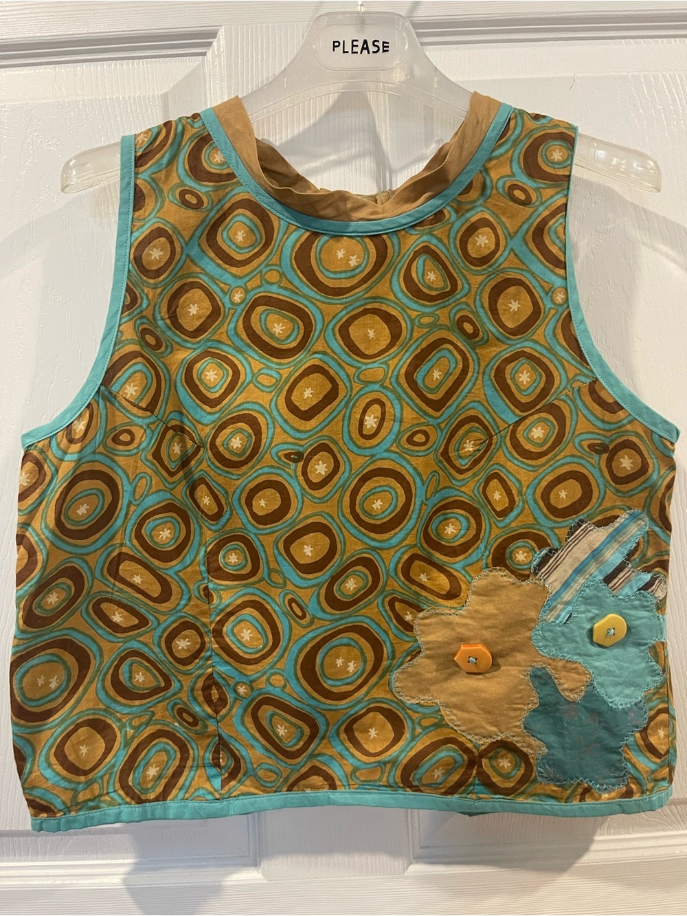 Vintage 90’s Y2k Abstract Crop Top Sleeveless Patchwork (40) medium boho vintage